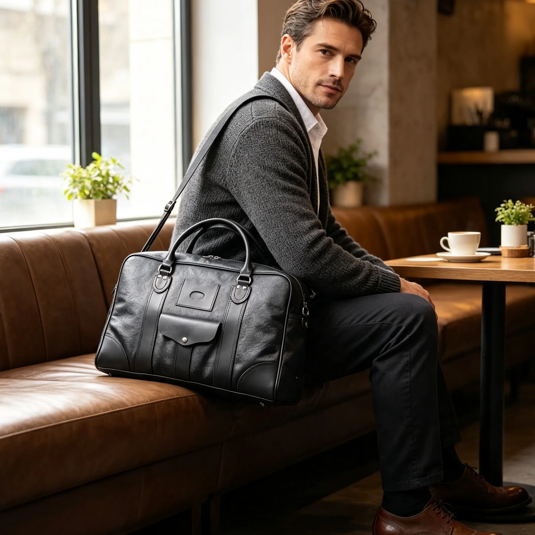 S.WORKER Vintage Reisetasche aus hochwertigem, pflanzlich gegerbtem Leder, Herren-Weekender-Reisetasche, Sporttasche für Outdoor-Reisen – Detail 6