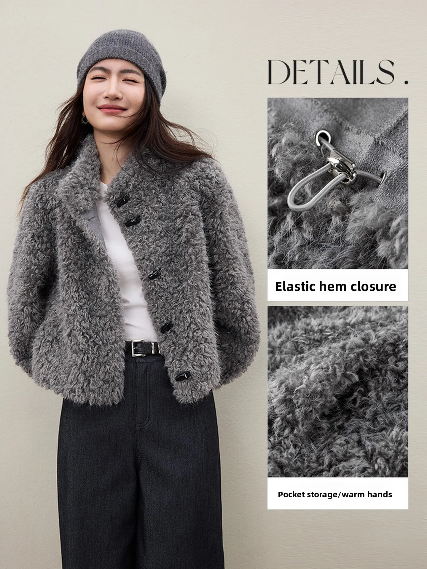 Lamsvachtjas Dames winterjas van dik, losvallend materiaal Kunstleer schapenvachtjas Knoopsluiting Sli Simple Sle