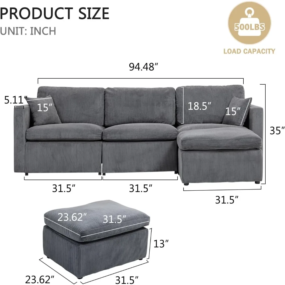 أريكة وحدات مريحة مستوحاة من السحابة على شكل حرف L مع مسند، أريكة منجدة حديثة بثلاثة مقاعد، أريكة مقطعية للاسترخاء #2