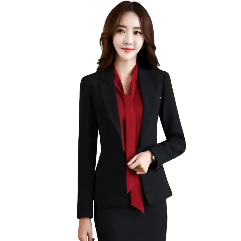 Spring Women Blazer Jacket Long Sleeves Single Button Slim Turndown Collar Suit Coat Streetwear