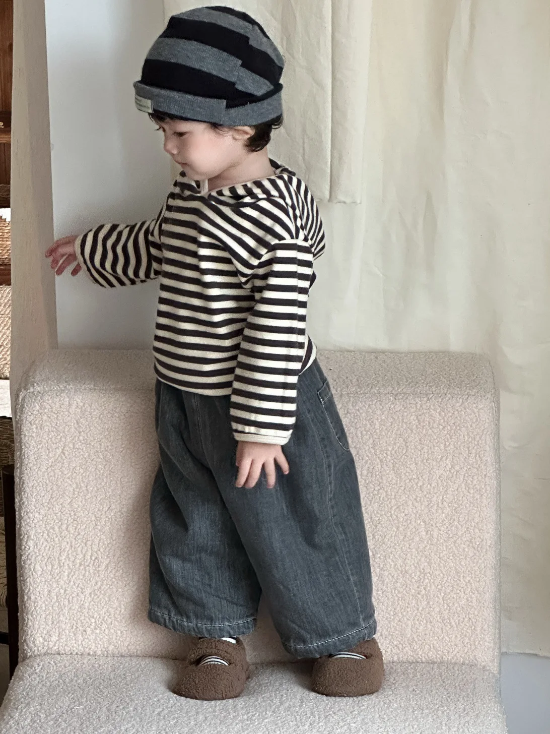 Toddler Boys Casual Pullover Infant Girls Striped Hoodie 2025 Winter New Baby Long Sleeve Hooded Sweatshirt Plus Velvet Thick #2