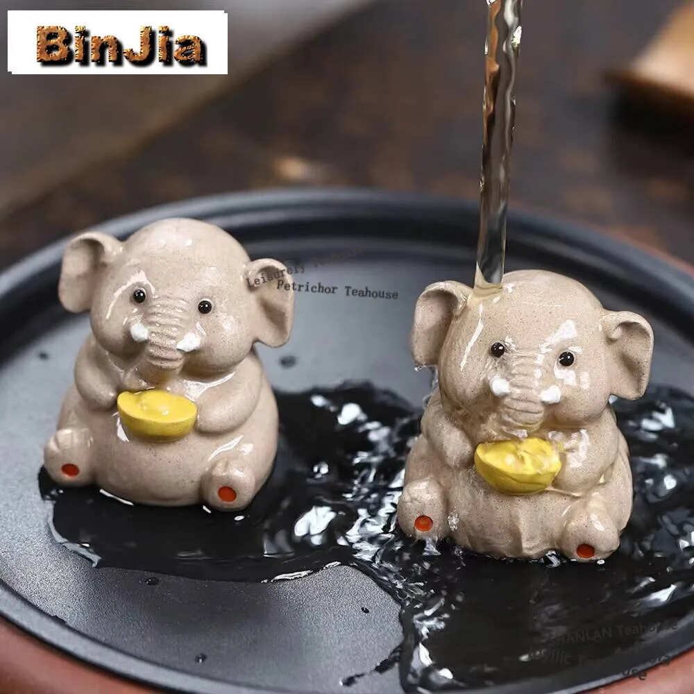 

Handmade Yixing Purple Sand Elephant Tea Pet Small Animasl Ornament Can Be Nourished Creative Ingot Auspicious Tea Table Decor