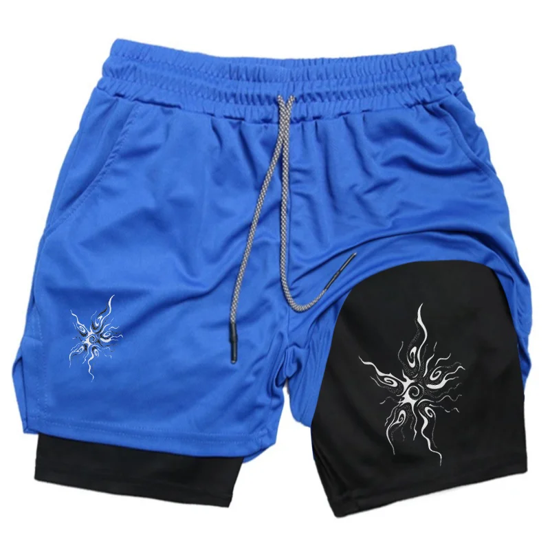 

Hip-hop Sun Design Pattern Loose Shorts Men American Y2K Harajuku Oversized Versatile 2 in 1 Running Workout Shorts