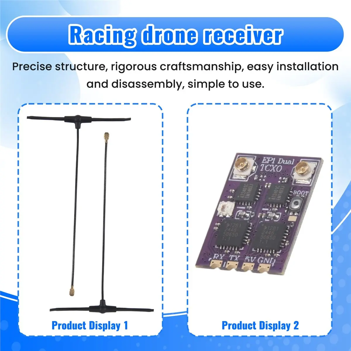 RISE- For HappyModel EP1 DUAL TCXO Receiver ESP32 2.4GHz 2400-2480MHz CRSF ELRS Mini FPV Racing Drone Receiver EP1 DUAL TCXO