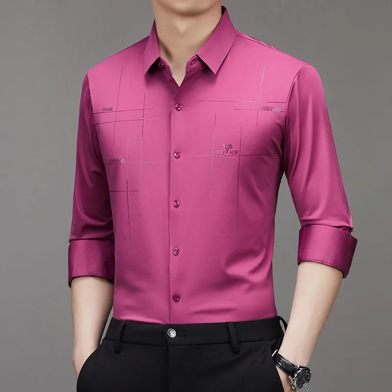 Men Long Sleeve Shirts Anti Wrinkle No Trace Plaid Quality Non Iron Tops & Tees Fashion Print Business Shirt Male Spring Clothes