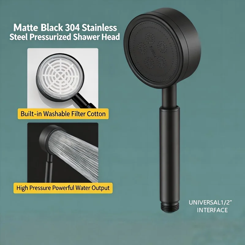 High Pressure SUS 304 Stainless Steel Handheld Shower Head Water Saving Supercharged Rainfall Spray Nozzle for Bathroom