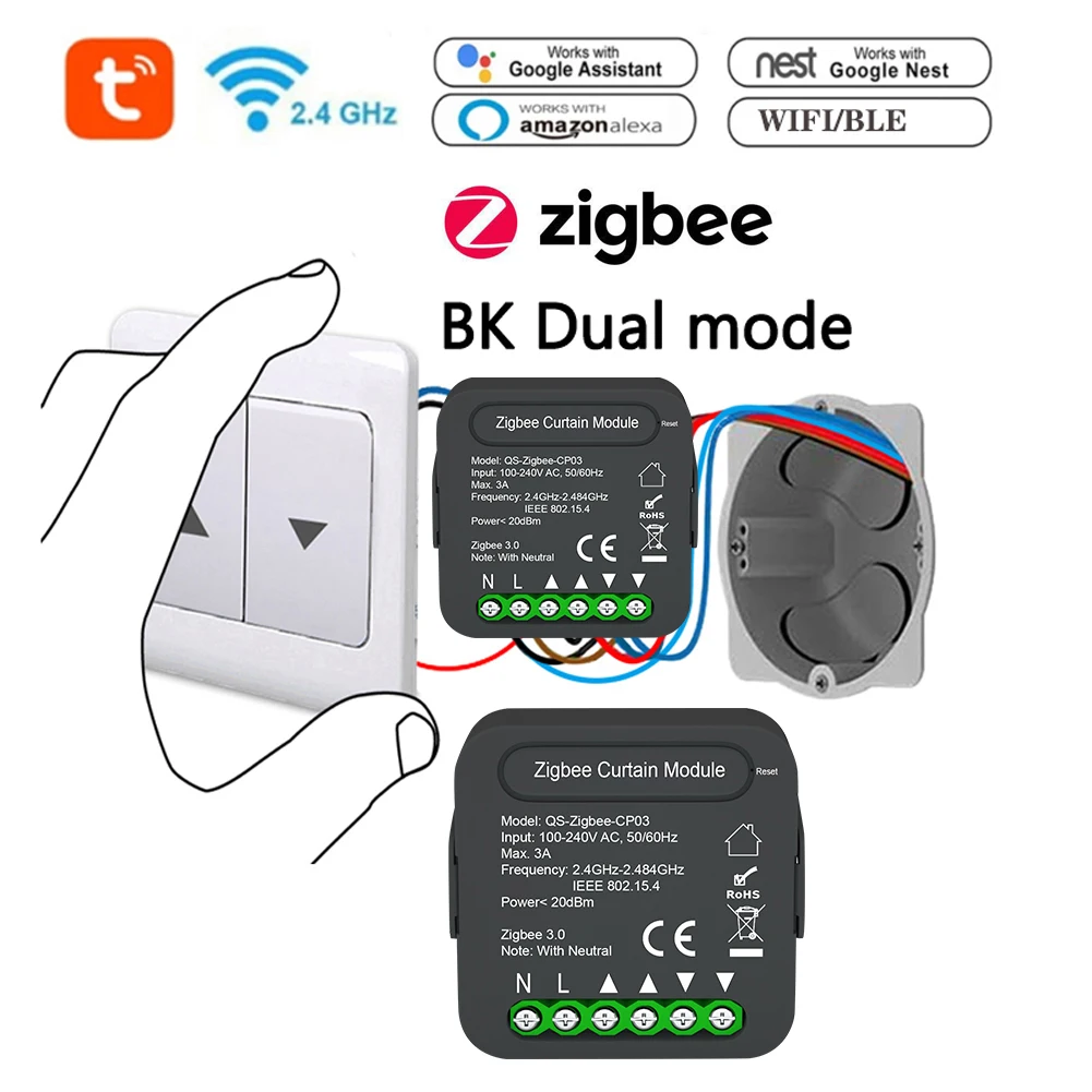 Módulo de interruptor de cortina QS-Zigbee-CP03 Tuya ZigBee, para persiana enrollable, Motor, Smart Home, Google Home, Alexa, Control por voz