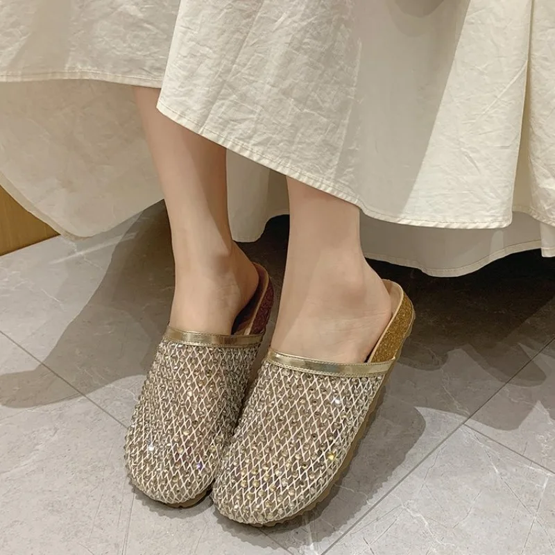 

Sandals for Women's 2026 Summer New Brand Slippers Lightweight Round Head Shoes Water Diamond Flat Slides Women Sandals