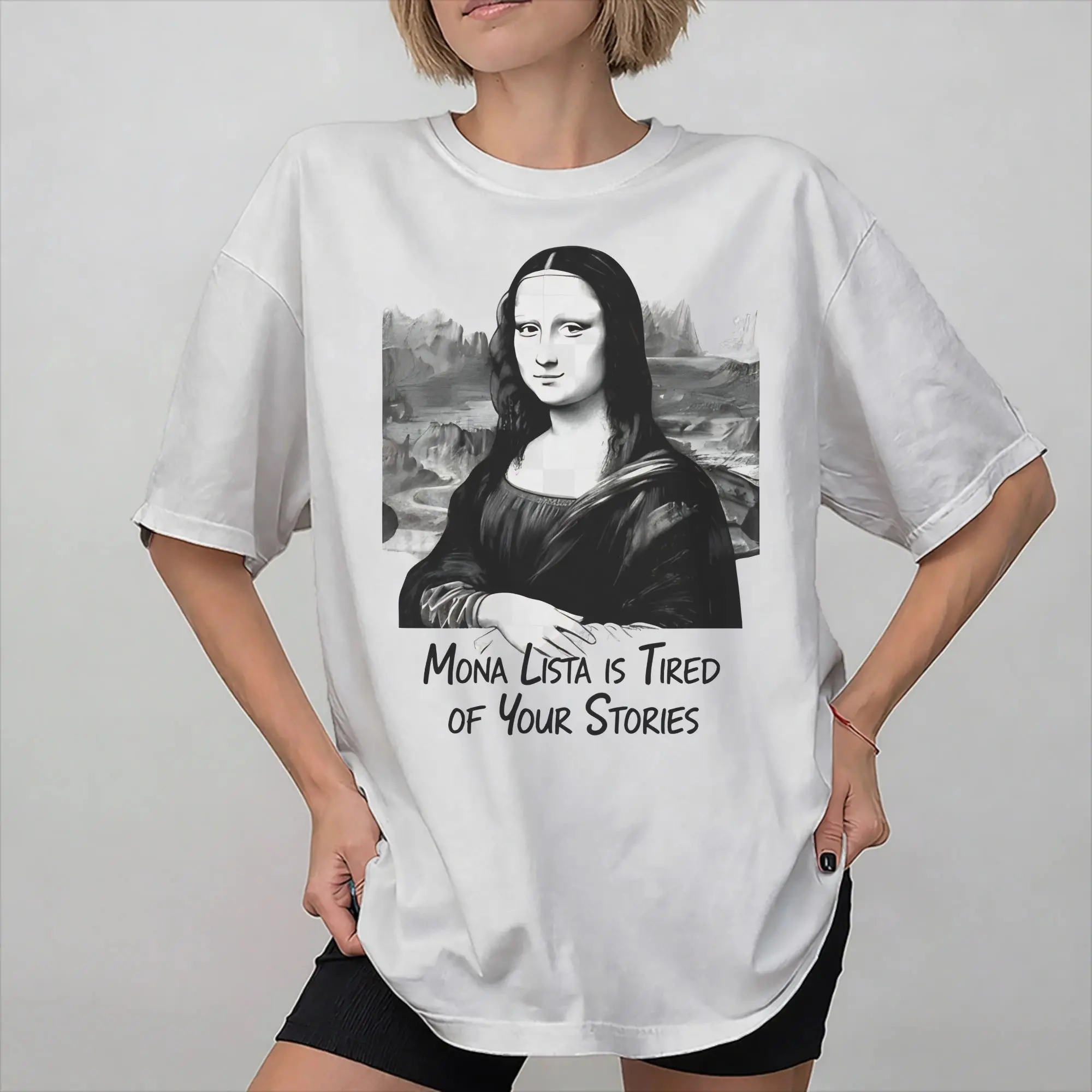 Men Women La Gioconda Mona Lisa Funny Monday Shirt Cotton New Arrival Tee Shirts  Top Clothing