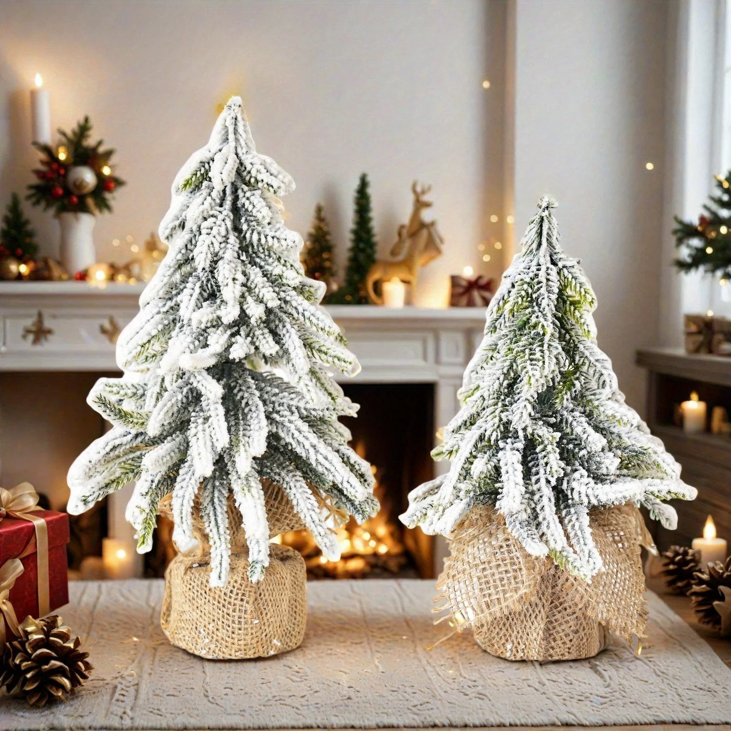 قطعة واحدة من شجرة عيد الميلاد الاصطناعية مع مشهد ثلجي قطيفة، مناسبة لعيد الميلاد ورأس السنة والمهرجانات