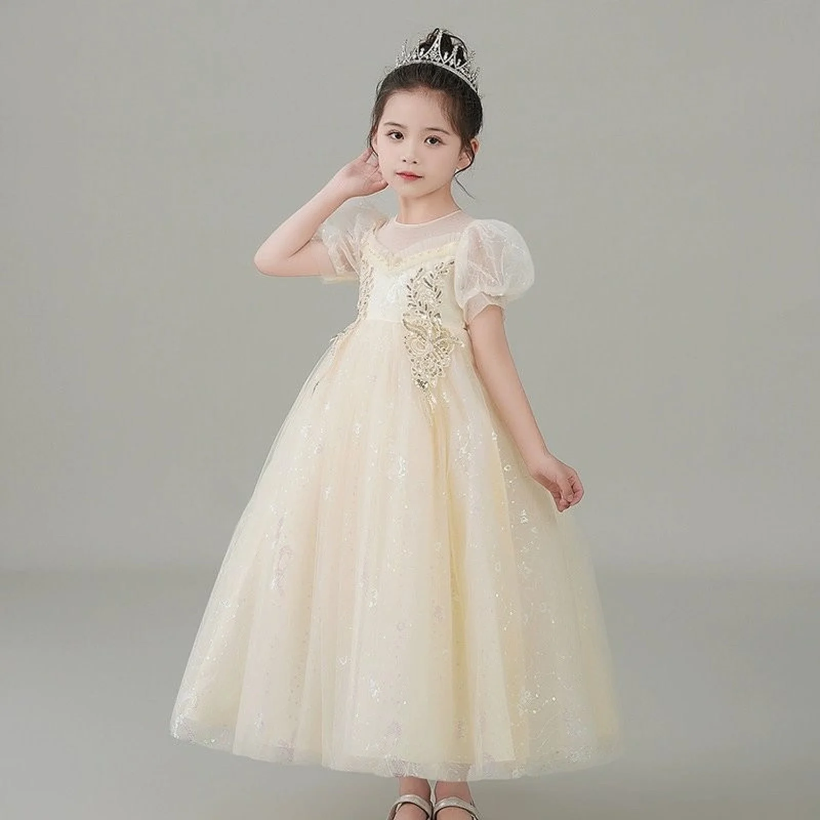 

2025 Hot Selling Princess Gown Performance Print Gown Long Gown Piano Costume Flower Girls Wedding Party Dress Birthday Costume