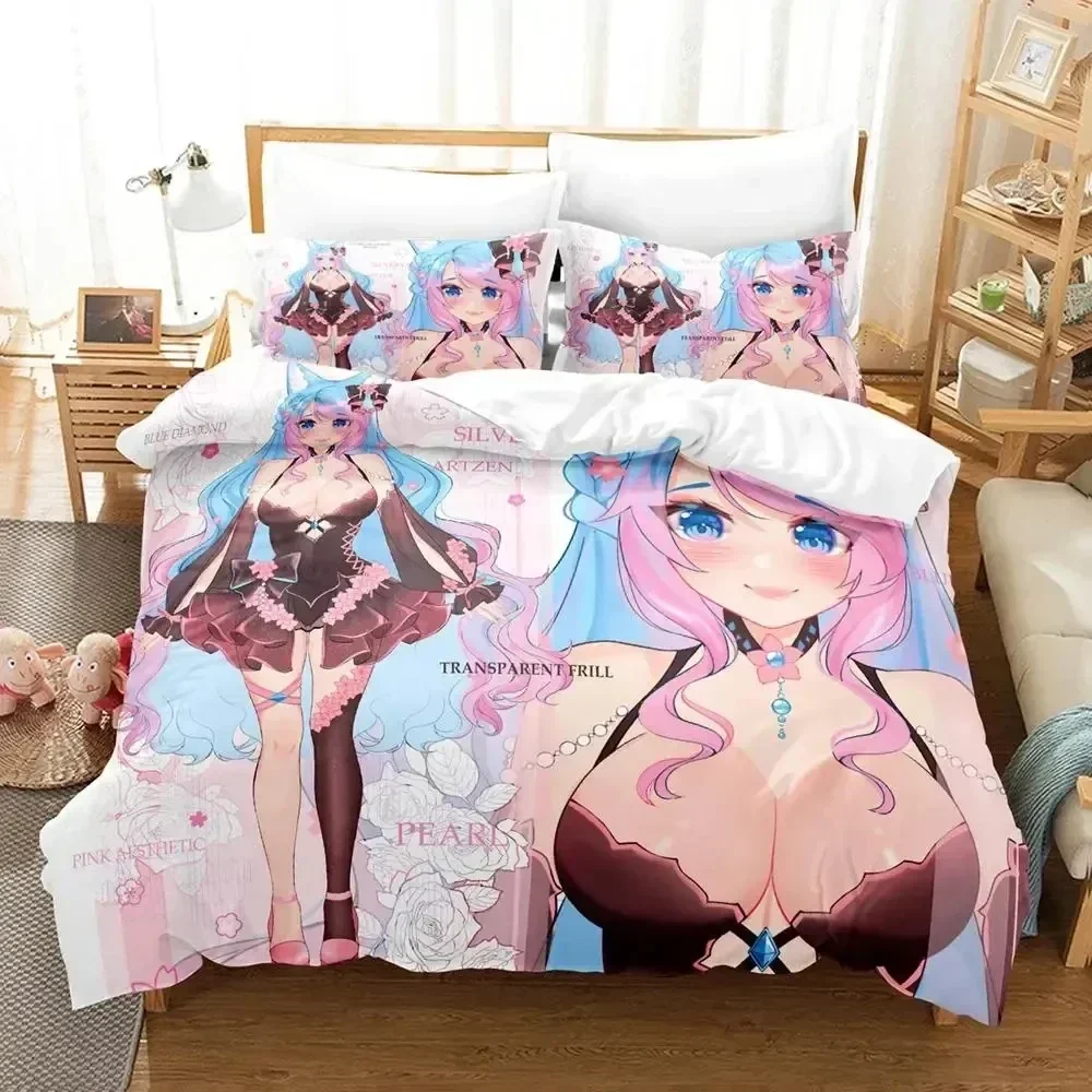 

Anime Sexy Girls Silvervale Bedding Set Printed With Pillowcase Bed Duvet Cover Soft Queen King Size Bedclothes Home Boys Adult