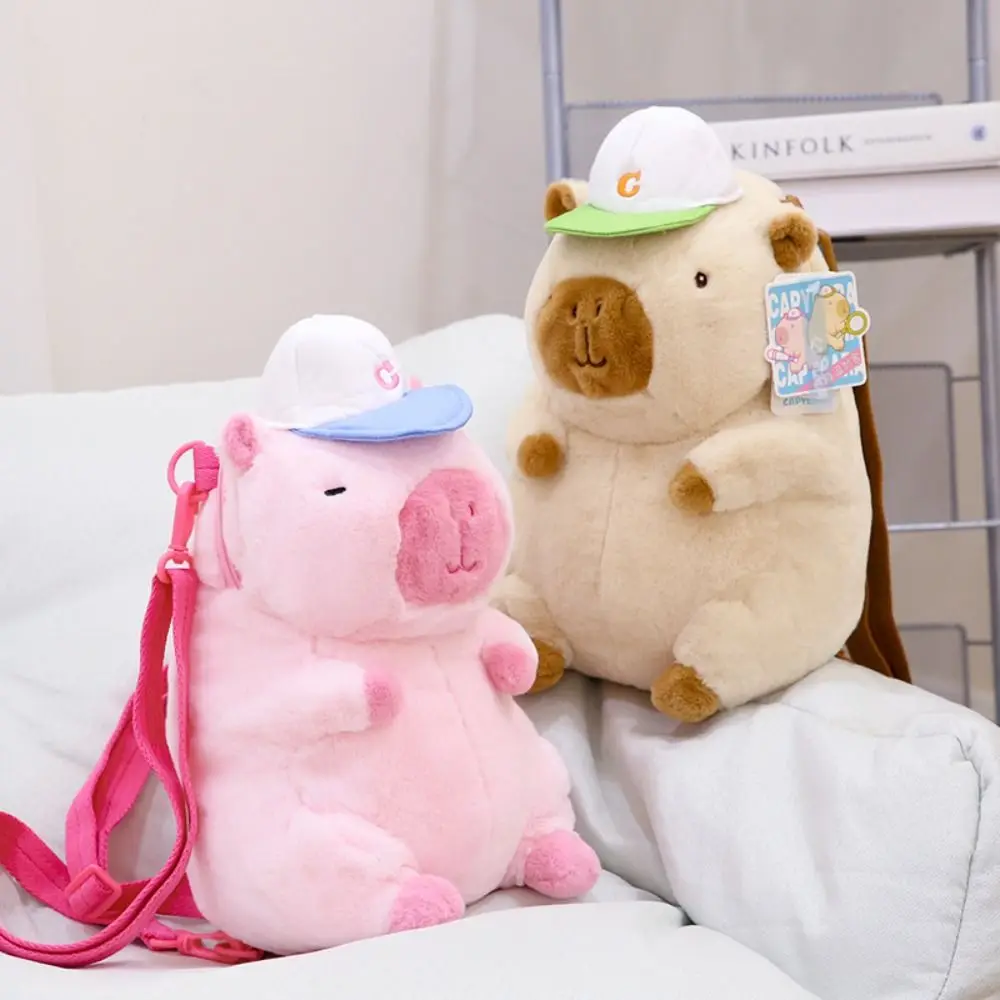 Animaux poupée sport Capybara sac à dos en peluche fermeture éclair peluche Capybara sac à bandoulière en peluche sac de rangement cosmétique porte-monnaie