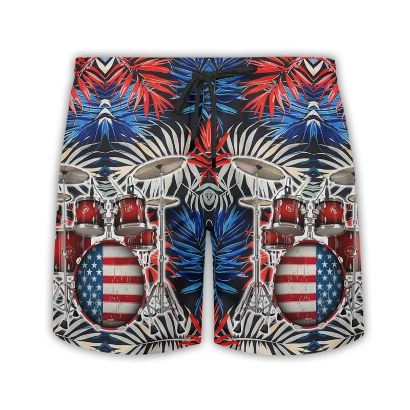 Drum Lover Short Pants For Men Clothes Musical Instrument Hawaii Mens Swim Short Beach Shorts Hip Hop Band Trunks Male Bermudas