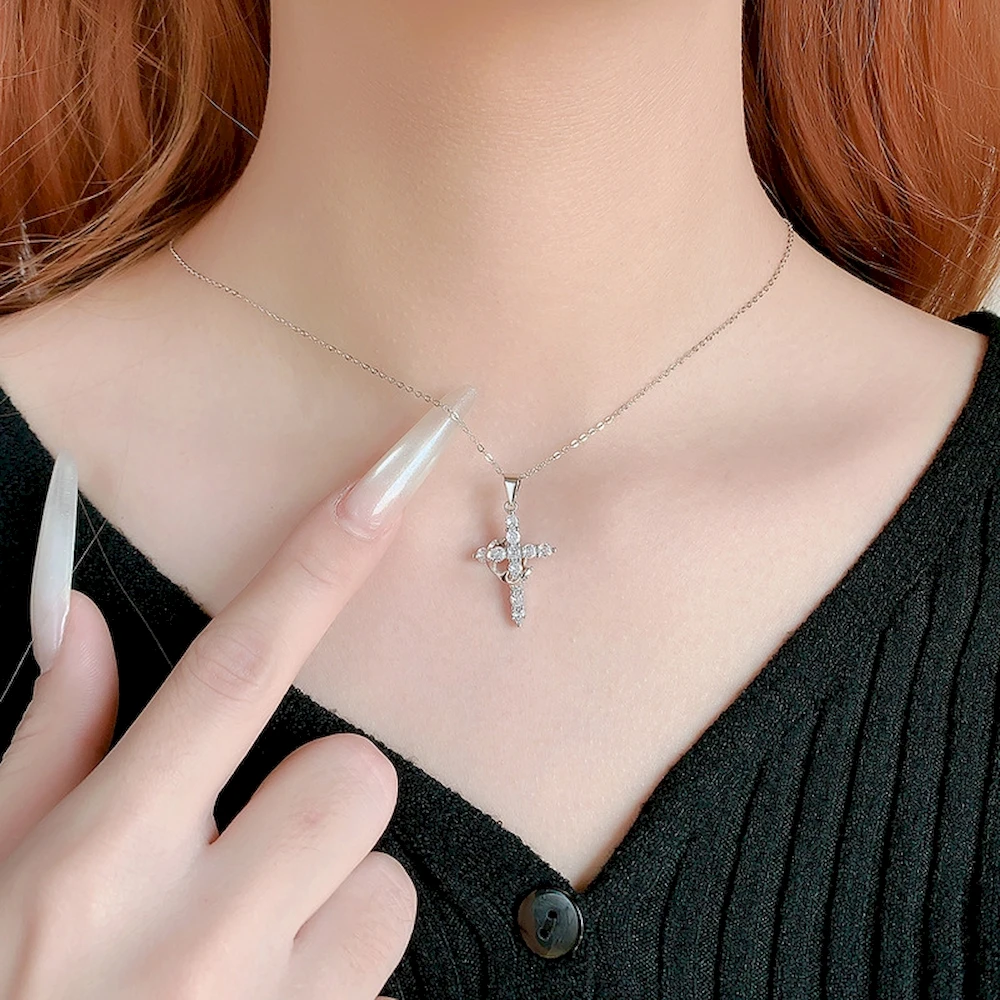 ارتفع الذهب للتدوير تاج الصليب قلادة قلادة 50 سنتيمتر طول الفولاذ المقاوم للصدأ للنساء مقاوم للماء اللون الاحتفاظ سلسلة الرقبة مجوهرات #5