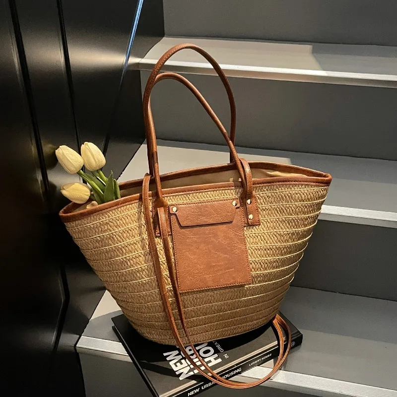 Summer Shoulder Bag Women Large Capacity Straw Tote Women Woven Vacation Beach Bags Female Fashion Crossbody Bag Ladies Handbags