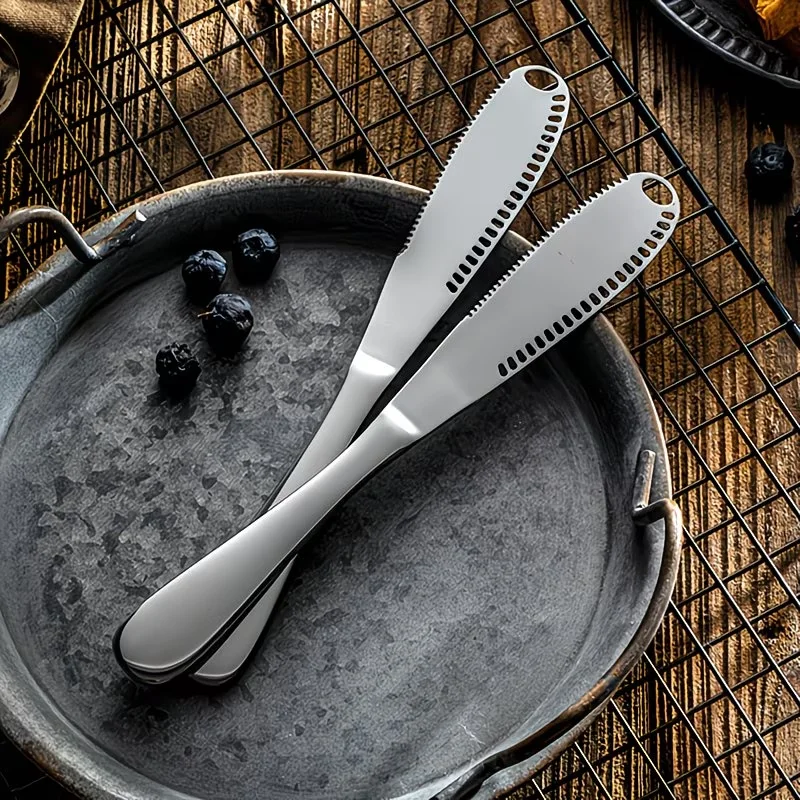 1Pc 3-in-1 Stainless Steel Butter Spreader, Ridged Design for Smooth Spreading, Multi-Purpose Kitchen Tool for Cheese, Jam, Home