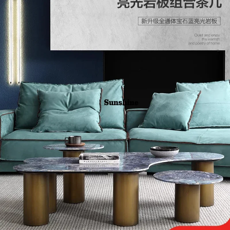 

Italian light luxury slate coffee table TV cabinet combination simple modern creative living room design special-shapedYY
