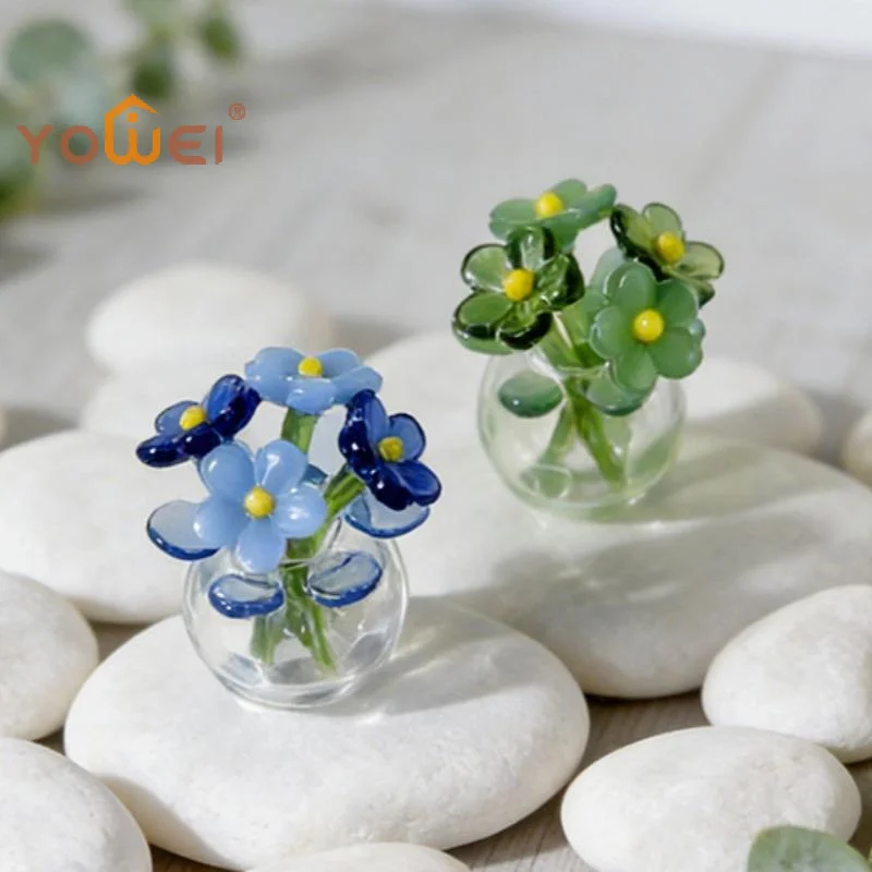 Latest Glass Flower Decor Gifts Handcrafted Floral Sculpture Glass Flower Bouquet With Vase Mini Floral Decoration For Home Room