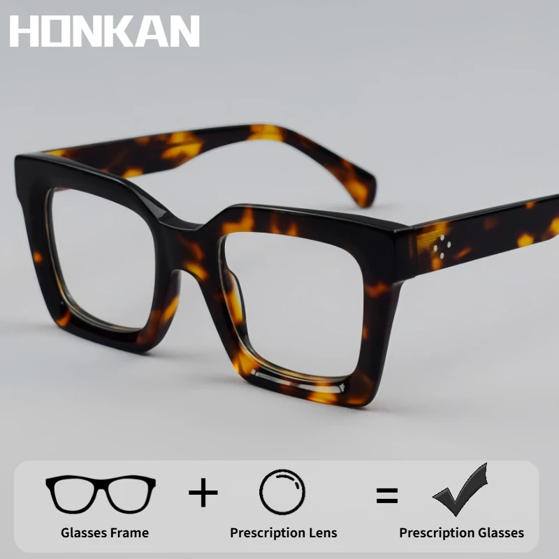 

HONKAN Vintage Handmade Acetate Glasses Frame Women Big Square Retro Eyeglasses New Luxury Brand Designer Eyewear Prescription