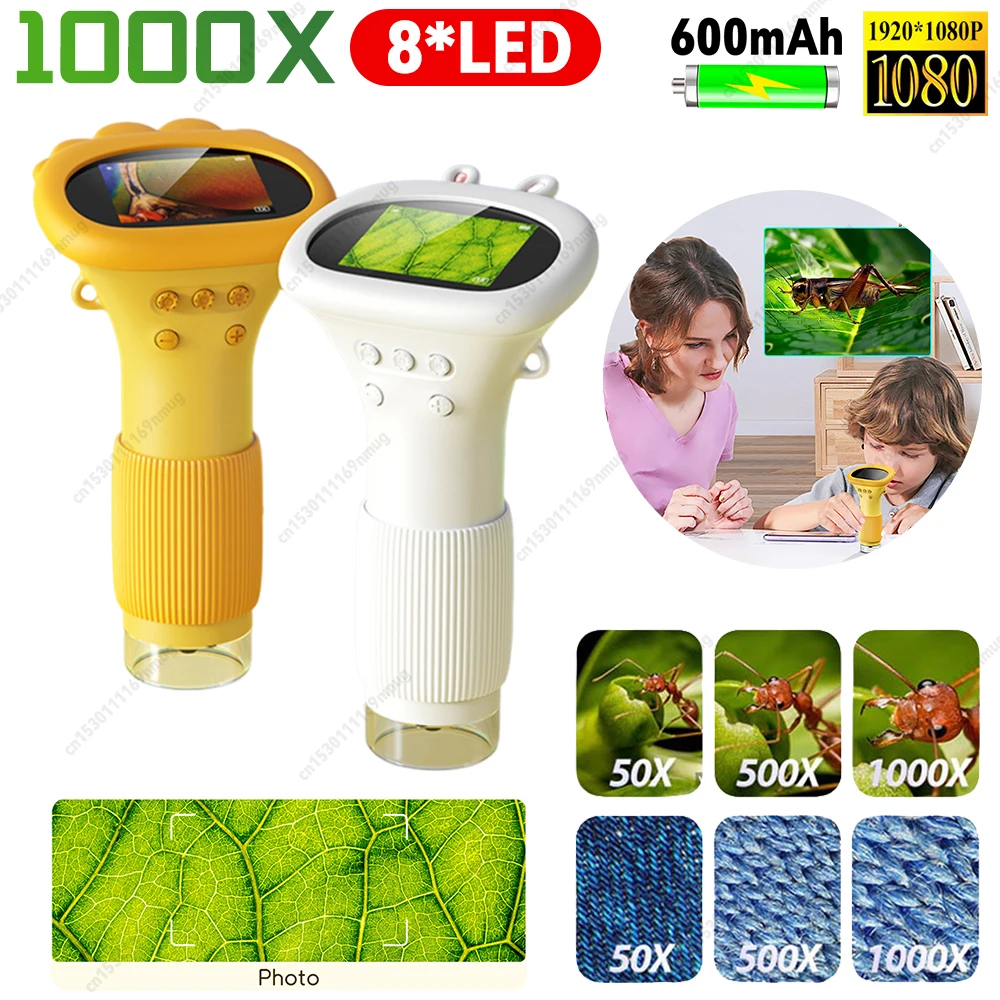 

1000X Handheld Digital Microscope 2MP Lens Children Biological Insect Coin Magnifier with 8 LED Light Mini Portable Microscopes