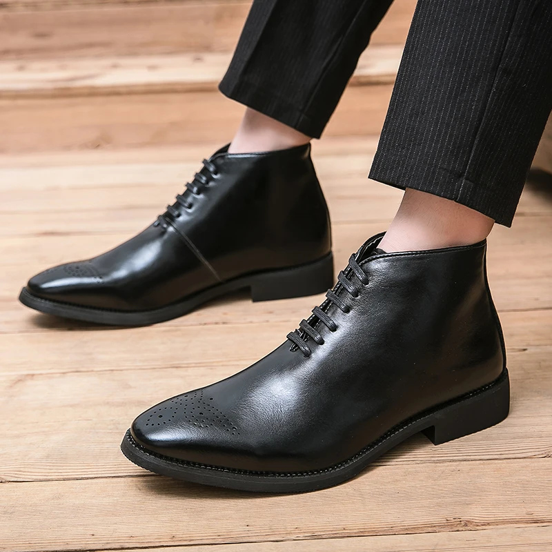 New Luxury Designer Brand Mens Genuine Leather Dress Office Man Shoes for Men Fashion Chelsea Casual Winter Ankle Boots Footwear