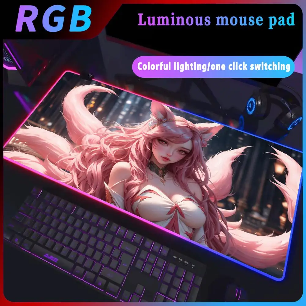 Rgb Anime girl Ali Mouse Pad Gamer LOL Gaming Table Kawaii Deskmat Keyboard Pc Complete Rug Office Back Light  Xxl Company Mats