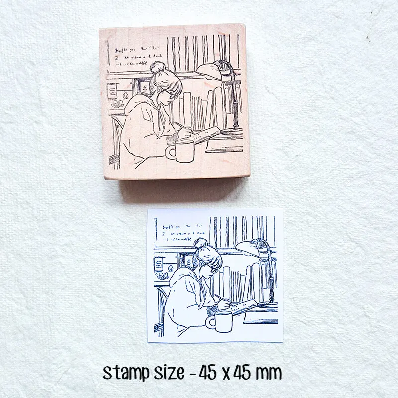 ختم سكرابوكينغ فتاة الحياة اليومية العمل القهوة زهرة التسوق مذكرات الديكور امرأة طوابع خشبية #5