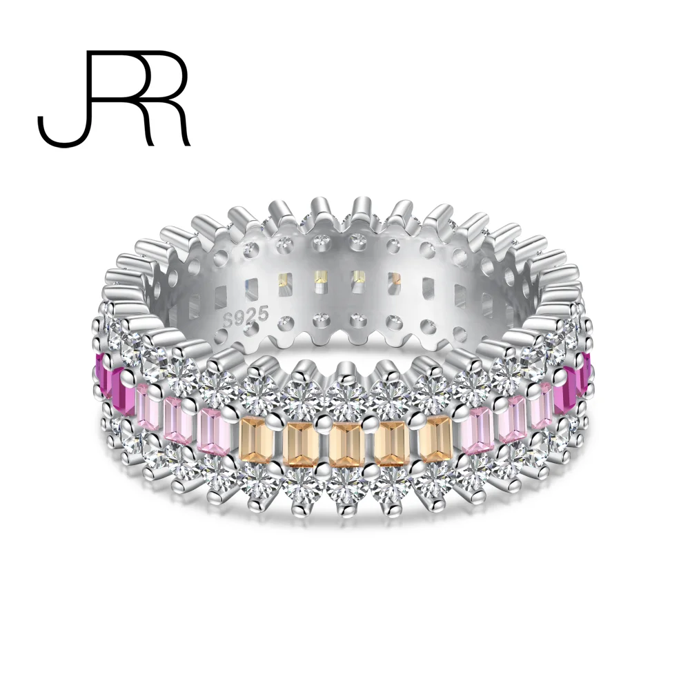 

JRR Rainbow Collection 925 Sterling Silver Cute Colorful Diamond Eternity Cocktail Rings For Women Girls Fine Jewelry Gift