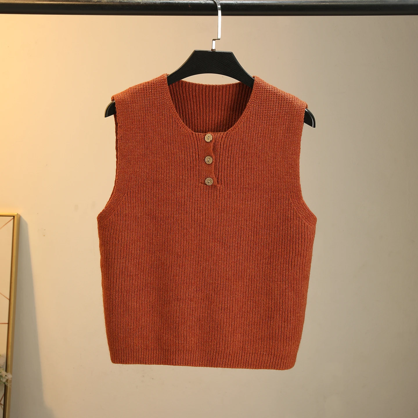 

2025 Autumn Winter Women's round Ne Svel Knitted Sweater Button Design Outerwear Layering Top with Skirt oulder Baring