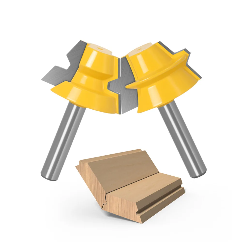 2PC/Set 8MM Shank Milling Cutter Wood Carving 22.5 Degree Lock Miter Tenon Router Bits Set Glue Joinery Milling Cutter For Wood