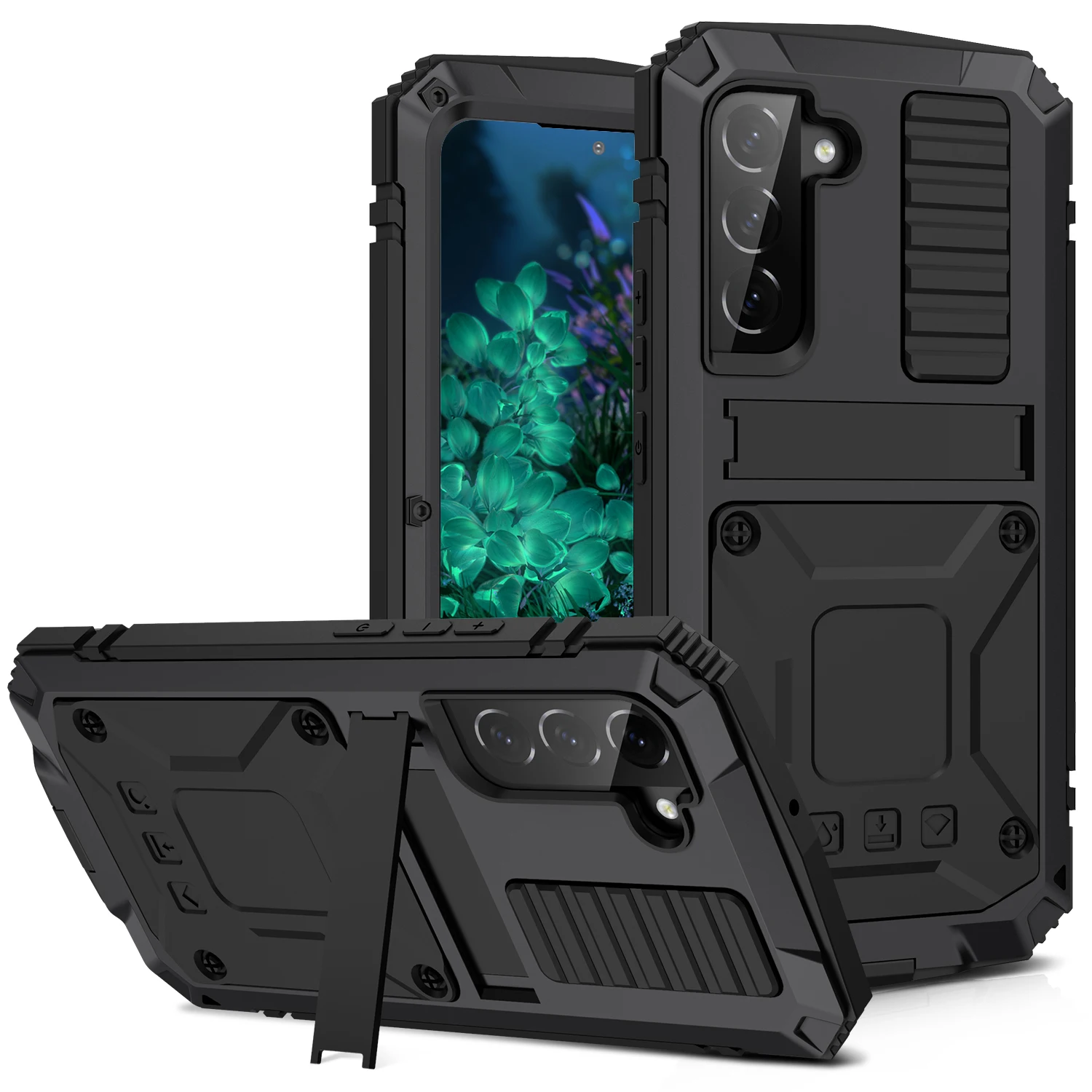 R-just Rugged Armor 360 Full Mobile Phone Case For Samsung Galaxy S24 S23 S22 S21 Fe Plus Ultra Metal Aluminum Shockproof Cover