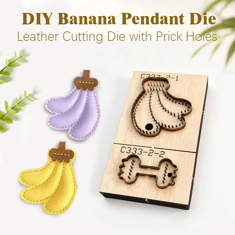 C333 Banana Pendant Leather Cutting Mold DIY Handmade Leather Goods Tool with Pinhole Wood Bottom Steel Knife Pendant Mold