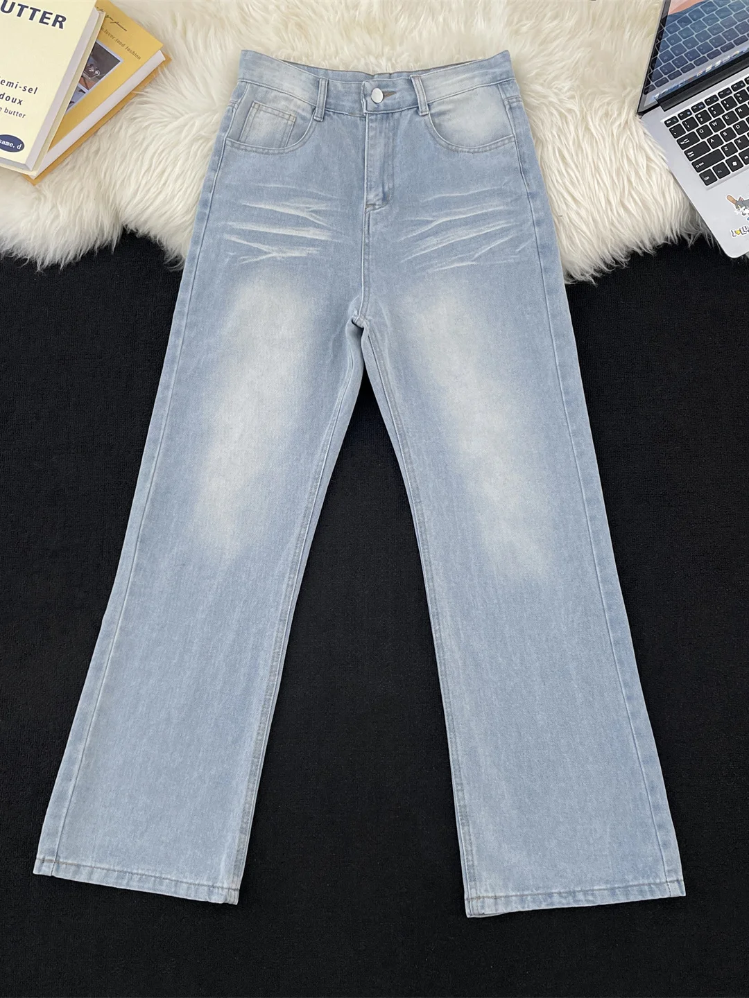 

Retro American Wide Leg Men's Jeans Spring Autumn Trendy Cleanfit Flared Straight Long Pants Loose Fit Casual Denim Trousers