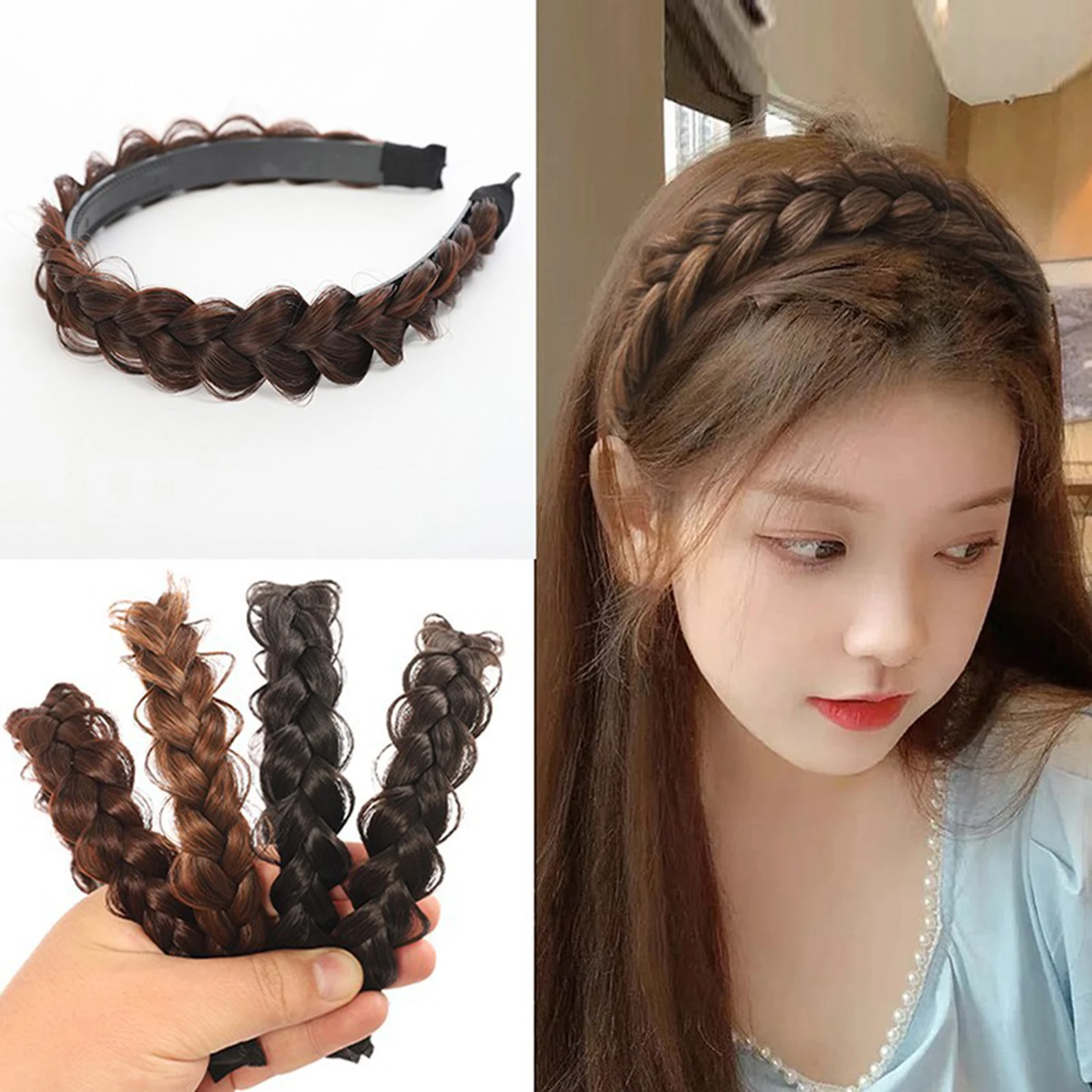 Women's Natural Wig Hairband Natural Color Glossy Braid Wig Hairband for Cloth Matching Daily Wear