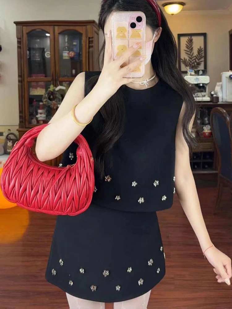 2024 Summer Korean Elegant Fashion OL 2 Piece Set Women Crop Top + Skirt Suits Small Fragrance Two Piece Outfit Conjuntos Cortos