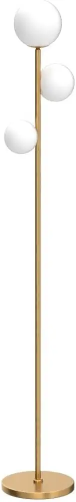 โคมไฟตั้งพื้นวินเทจเรโทร 3 โคมพร้อมโคมแก้วฝ้า หลอดไฟ LED ให้แสงอบอุ่นสำหรับห้องนั่งเล่นหรือห้องนอน - สีทองเหลืองโบราณ