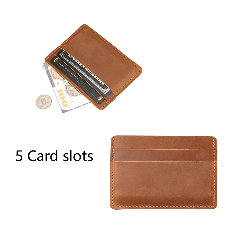 Porte-cartes en cuir de vachette fait main pour hommes, couche de tête, sac à cartes, portefeuille en cuir véritable, 5 emplacements pour cartes, portefeuille court et fin, sac pour cartes de crédit