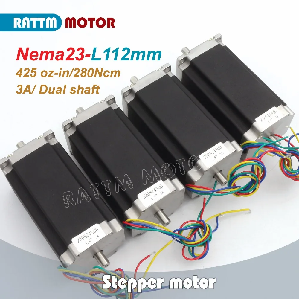 

【EU Stock】4PCS Nema23 CNC Stepping Motor 57 Stepper Motor(Dual Shaft) 112mm /425 Oz-in /3A CNC Stepping Motor for CNC Router