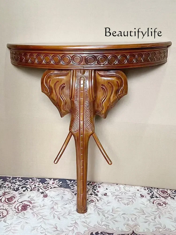 

American semicircular entrance table against the wall European solid wood corridor home storage decoration designer