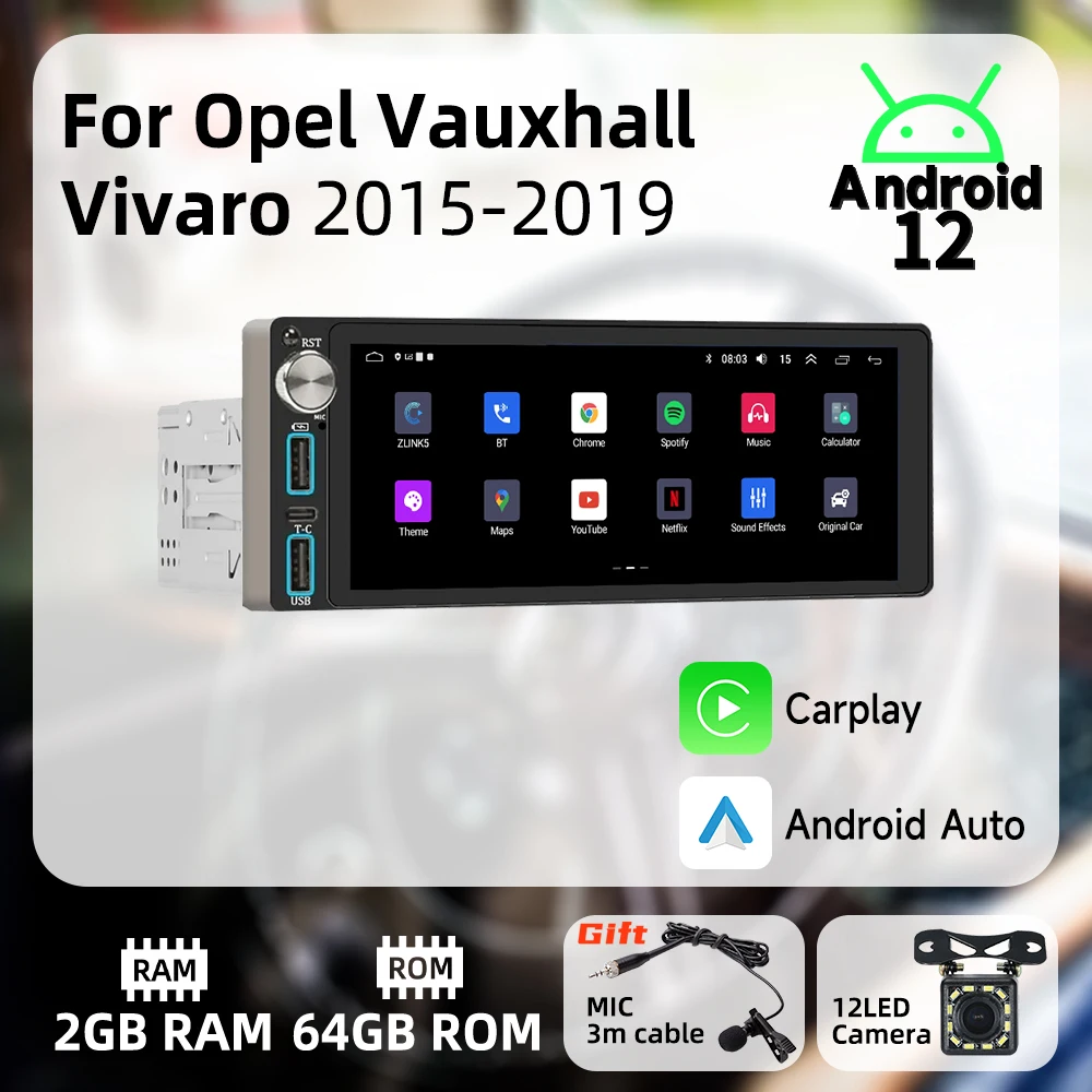 

Carplay 1Din Radio Android Car Multimedia for Opel Vauxhall Vivaro 2015-2019 6.86" Screen Stereo Head Unit Autoradio GPS BT WIFI