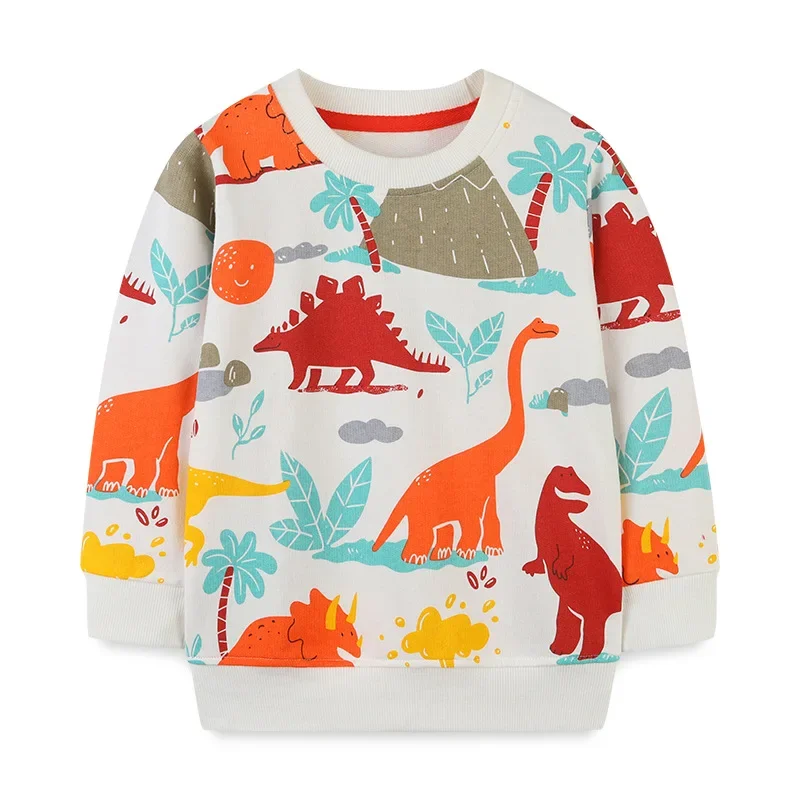 2-7T Infant Kid Boys Sweatshirt 100% Cotton Hoodies Loose Pullover Tops Dinosaur Print Long Sleeve Autumn Clothes