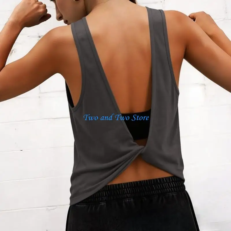 HX6F Open Back Workout for Women Athletic Backless Sleeveless Running T Shirts Yoga Going Out Gym Clothes
