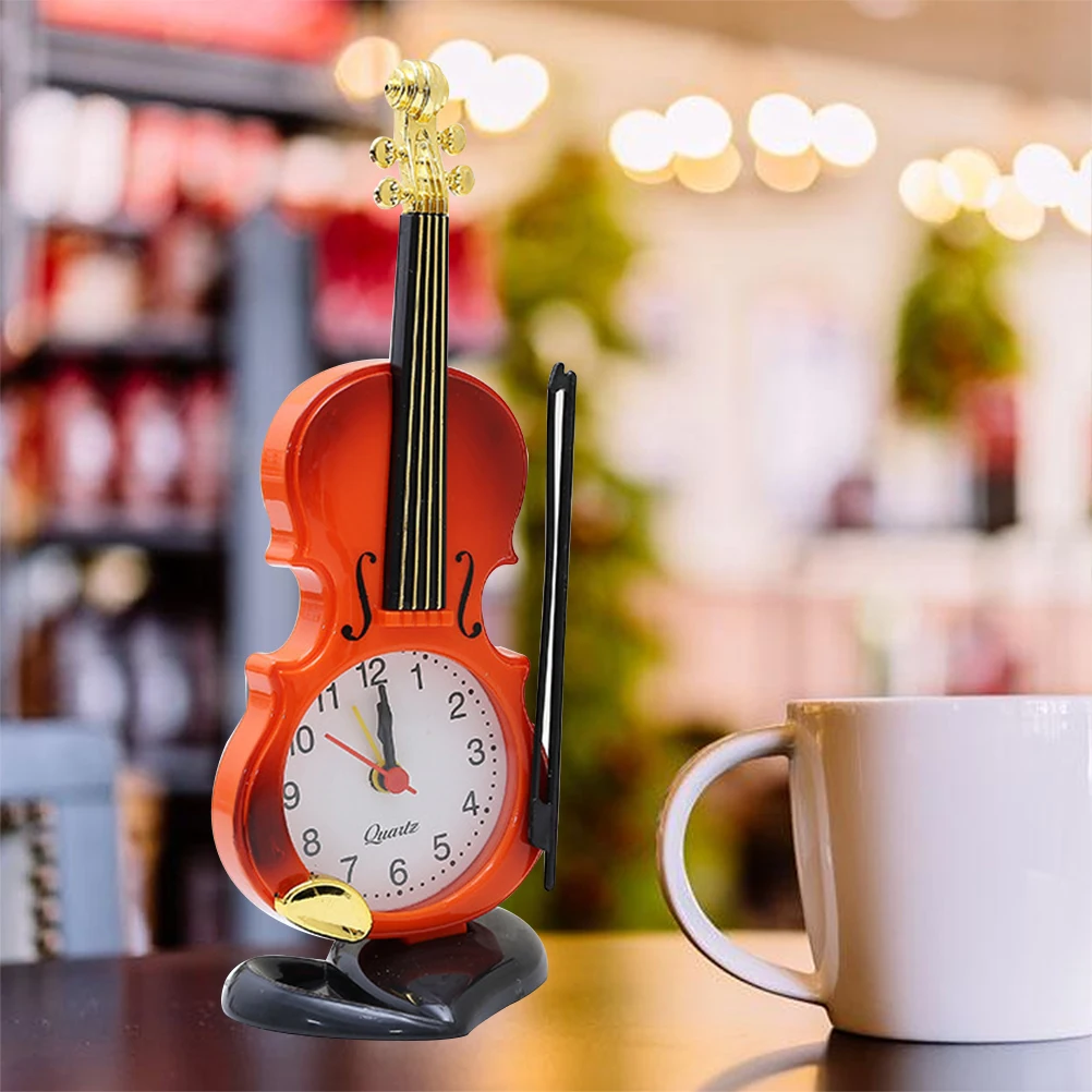 

Retro Violin Clock Desktop Decor Brown Office Quartz Movement Plastic Desktop Clock Gifts Music Lovers