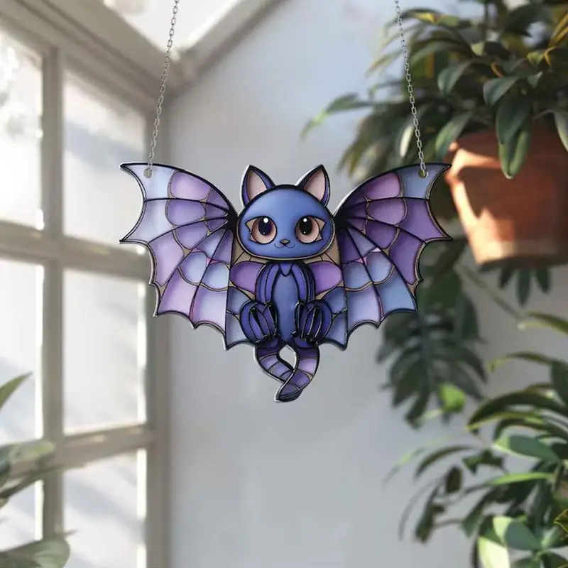 Bat Acrylic Window Pendant Halloween Cat Bat Window Pendant Decor Vibrant Color Decoration Tool For Garden Wall Window Balcony