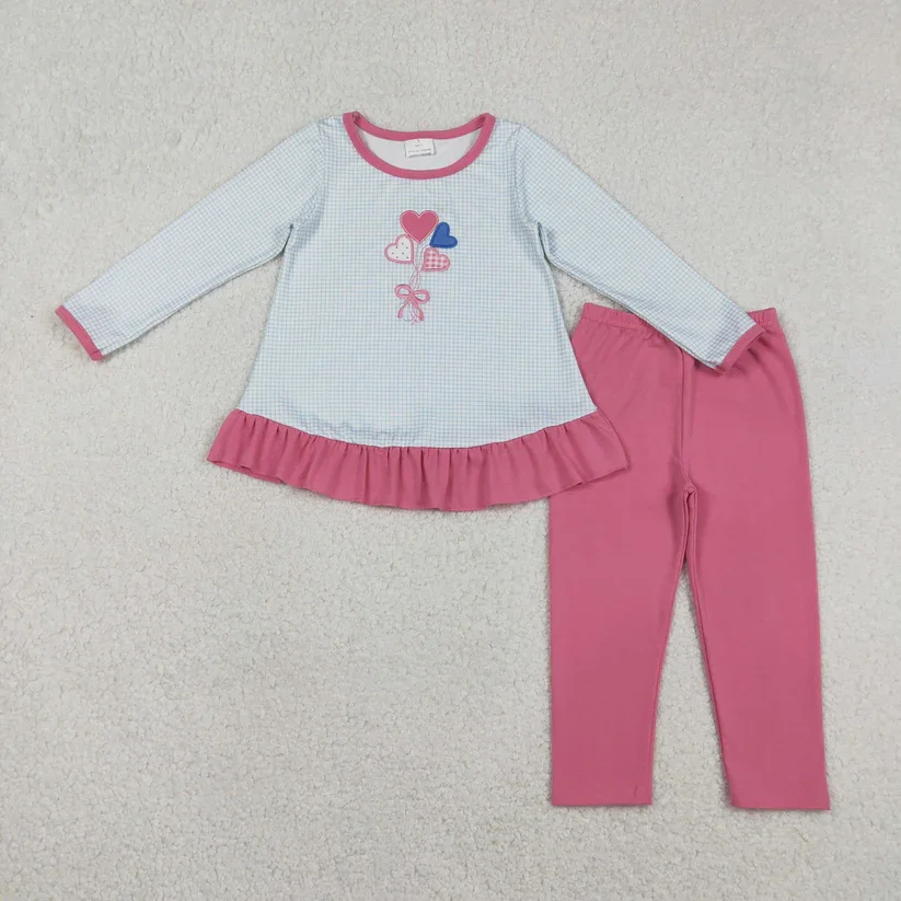 

Wholesale Baby Girls Long Sleeve Clothes Outfits Embroidery Girls Valentine's Day Clothes Set
