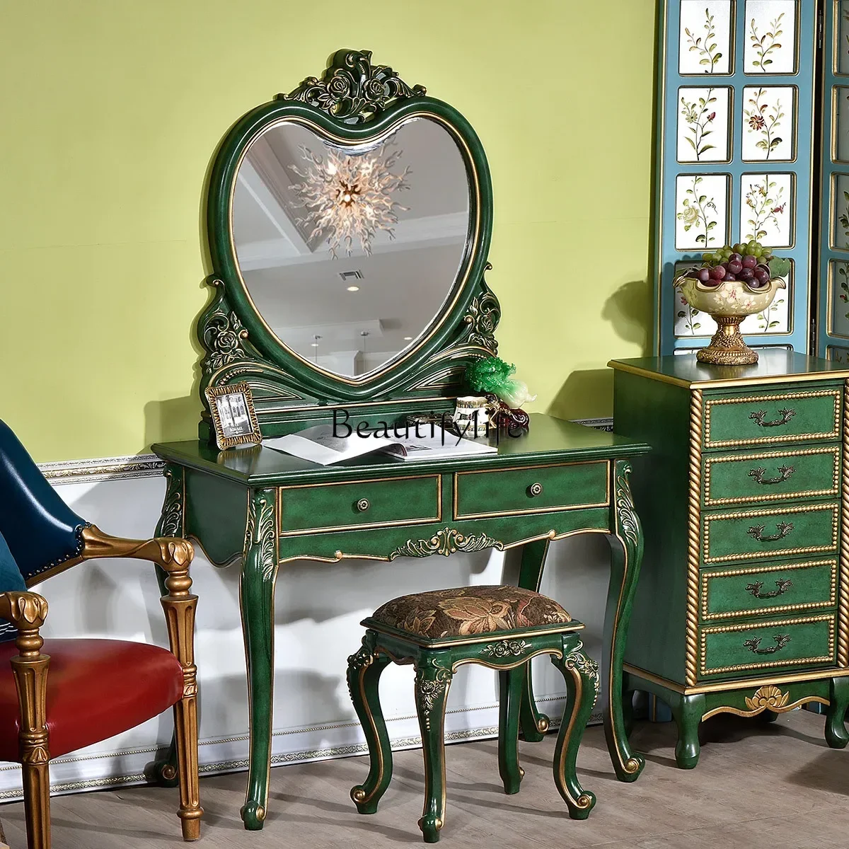 

LJYAmerican solid wood dresser bedroom light luxury makeup table