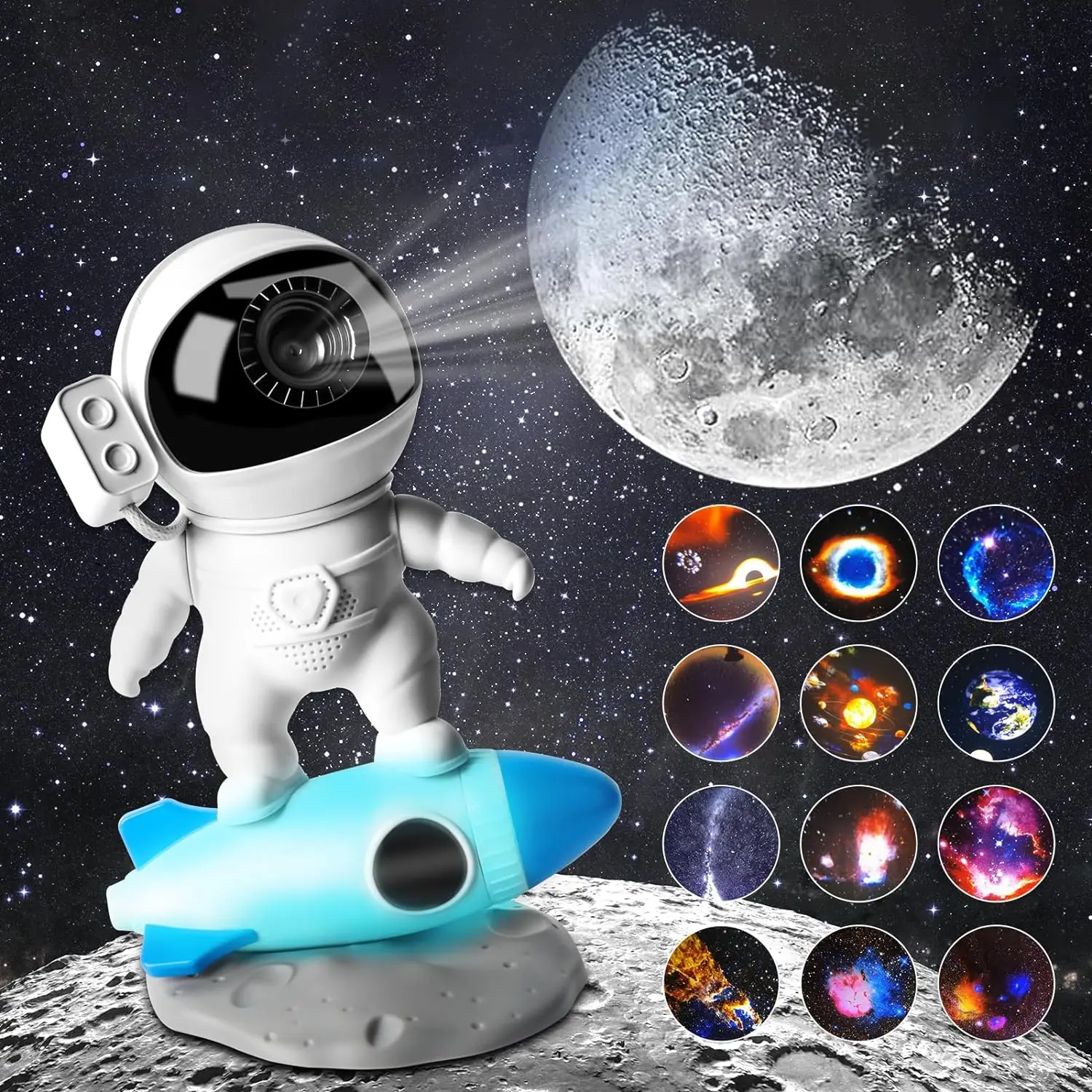 

Rocket Astronaut Galaxy Projector Night Light Lamp And 13 Film Pieces Sky Projector 360° Rotate Planetarium For Kids Gifts