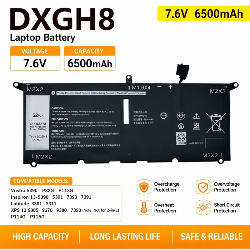 For Dell XPS13 9370 9380 7390 Inspiron 5390 HK6N5 DXGH8 Battery
