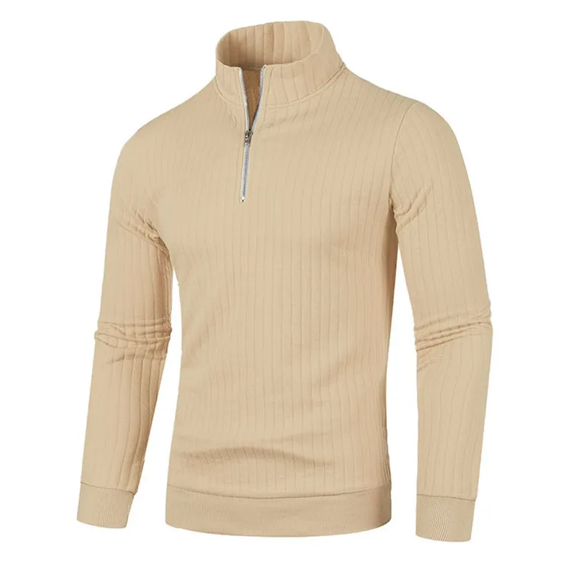 

Spring Autumn Men's Half Zipper Knit Pullovers Solid Color Loose Casual Stand Collar Long Sleeve Pull On Knitted Sweater Men